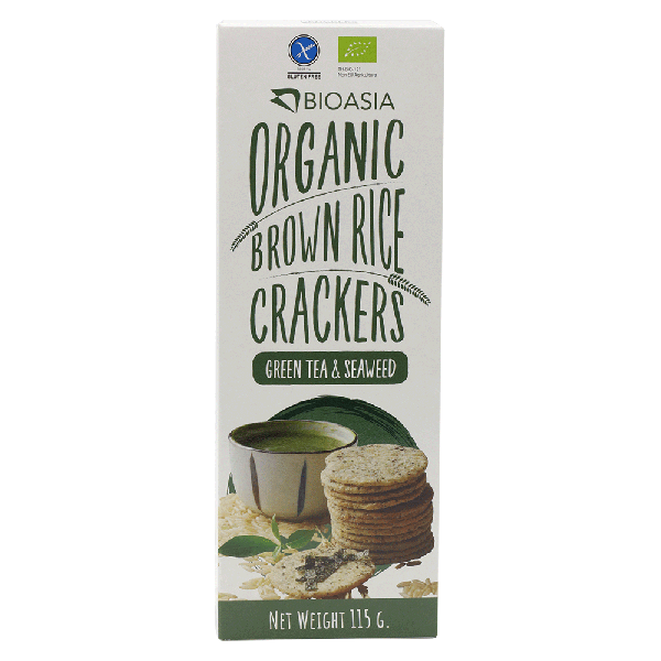 Organic Brown Rice Cracker Green Tea and Seaweed 115 g